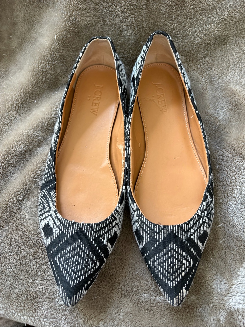 J. Crew Black and White Geometric Pointed-Toe Flats